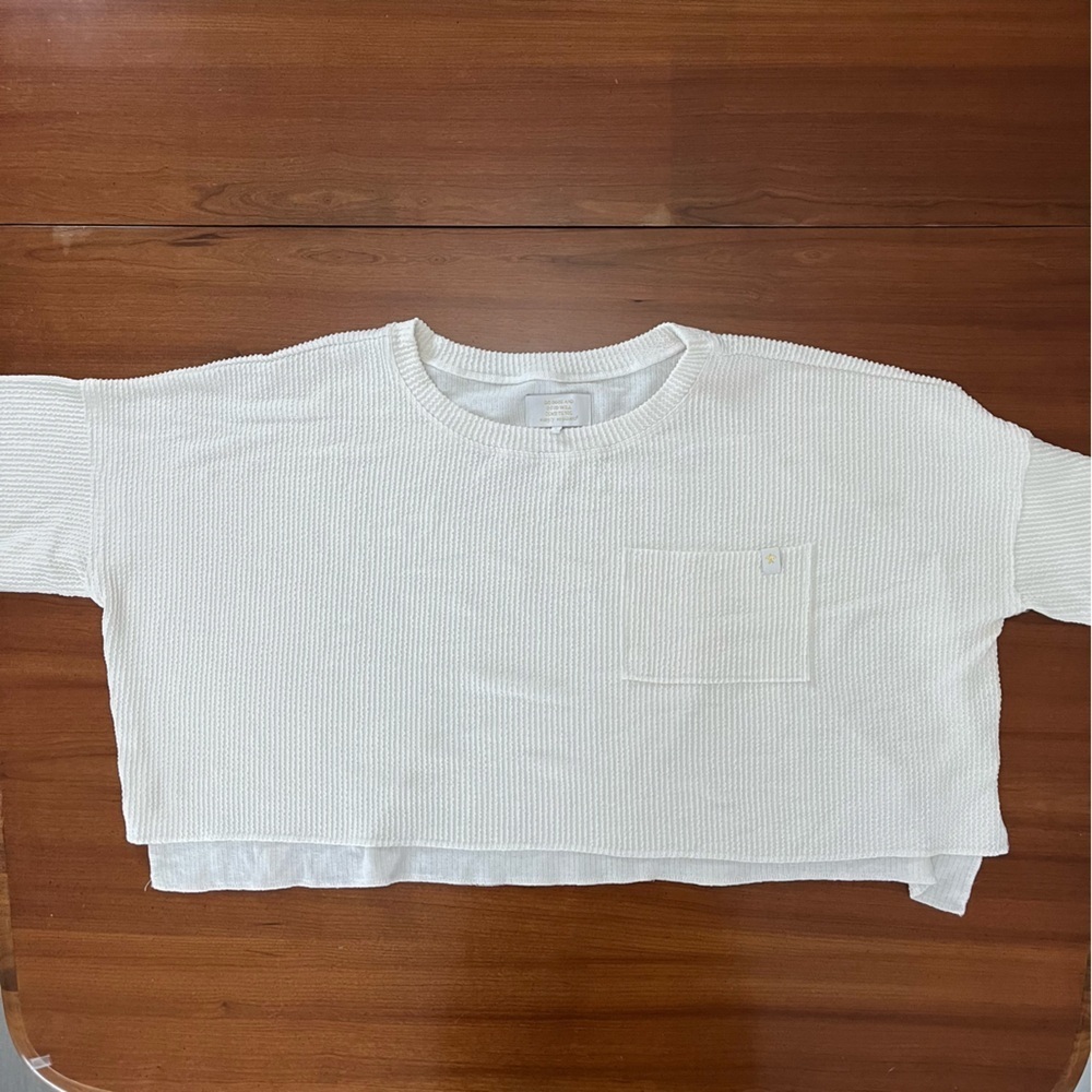 πΎ Simply Southern Ivory Ribbed Pocket Tee β Oversized Cropped Top L - Picture 6 of 11